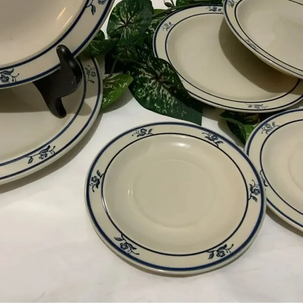 Set 3 BRICK OVEN Stoneware Scandia Blue 1 Dinner 1 salad 1 desert pla…